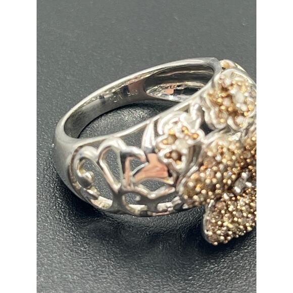 MDJ Michael Drechsler Sterling Silver Diamond Pave Flower Clover Ring Sz 6.5 - Picture 9 of 14